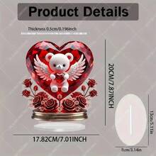 1pc Crystal Bear Hugging Heart Shaped Acrylic Tabletop Decor, 2D Printed, Suitable For Home Decor, Multi-Functional Desktop Decoration, Valentine's Day Decor, Holiday Gift - Multicolor - View 2