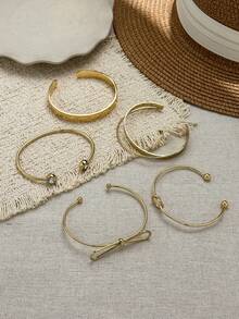 5 قطع مجموعة أساور سوار بشكل عملة قديمة بتصميم هندسي وعقدة، مزينة بكريستال اصطناعي، ملمس أنيق، متعدد الاستخدامات للشارع والاستخدام اليومي في فصلي الخريف والشتاء