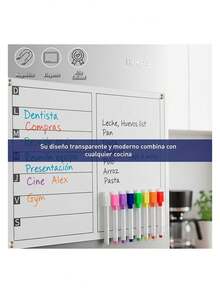 Juego de 2 Pizarrones Magnéticos Transparentes para Refrigerador con Rotuladores y Bloques Magnéticos, Ideal para Organización y Notas (30x40 cm). Bluelander