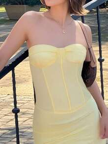 Women's Summer Casual Yellow Tank Top, Fashionable Sexy Backless Top, Y2K Style, Suitable For Vacation And Beach - Yellow - View 2