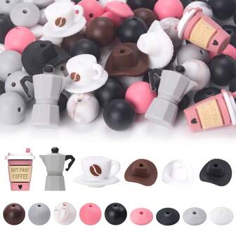 6/23pcs/Set Fashion Silicone DIY Beads Kit - 3D Stereo Milk Tea Cup Coffee Cup Teapot Cowboy Hat Craft Supplies, Unisex For Necklace Bracelet Keychain Bead Pen ID Badge Lanyard Making, Gift For Students Office Workers Handmade Lovers Decorative Beads​