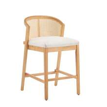 MERAX Indoor Wooden Counter Stool, Natural Finished Frame With Beige Upholstery, Set Of 2 - 米色+自然色 - 查看 8