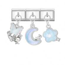 3件套DIY模块化串珠手链，饰有心形、月亮、蝴蝶、字母、樱桃元素，适合圣诞节、新年、万圣节、情人节等场合，采用水钻设计，是圣诞节和万圣节的必备单品，兼具实用性和时尚感，圣诞风格，设计精美，不锈钢材质，可作为圣诞装饰品、派对穿搭指南、圣诞礼物、优雅黑色款、万圣节配饰，适合作为送给朋友/家人/情侣的派对礼物。