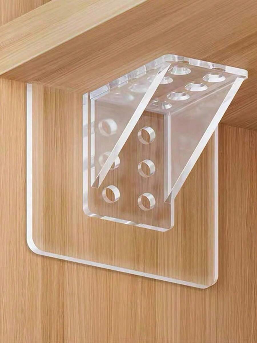 4 piezas de soportes de estantería de plástico transparente, divisor de armario sin perforación, soporte triangular de ángulo recto, abrazadera de fijación de estante de gabinete, transparente y blanco - Multicolor - Ver 1