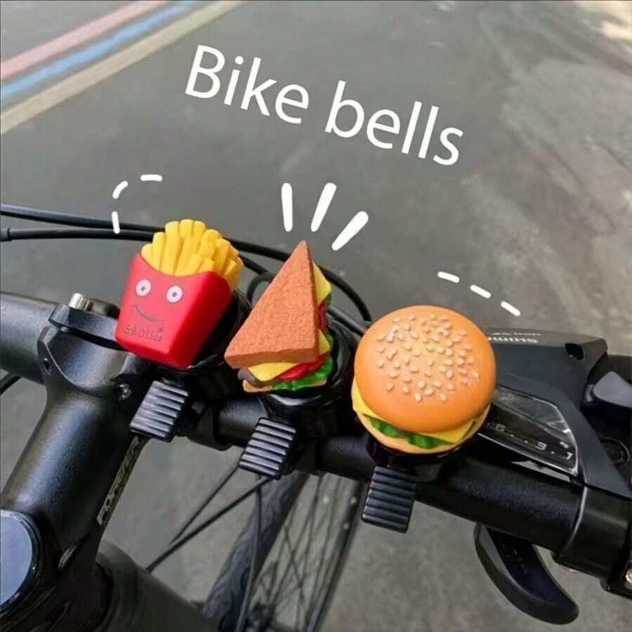 1个汉堡、薯条、爆米花、三明治造型自行车铃铛，超响亮，适用于山地车、滑板，自行车装饰，自行车配件 - 彩色 - 查看 1
