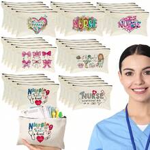 1/5/10pcs Nurse Theme Canvas Bag With Zipper Survival Kit Bag Medicine Bag Gift Bag Letter/Flower/Leopard/Heart/Rainbow Pattern Print Funny Makeup Pouch Portable Toiletry Bag For Nurse Travel Make Up Organizer Makeup Storage Cosmetic Bag Wash Bag Bathroom College Dorm Travel Stuff Multifunctional Cosmetic Organizer Cute Wallet Pouch Coin Purse - Beige - View 5