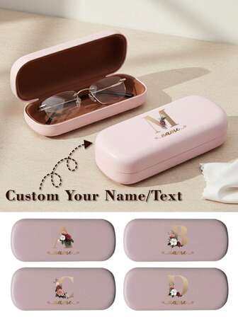1 st Anpassat namn Kvinnor Glasögonlåda PU Myopia Glasögon Organizerfodral Solglasögon Förvaring Hårt skalskydd Bärbar skyddsbehållare med namn Customiz Personligt DIY-mönster Resetillbehör för fickväska