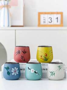 1pc 160ml Purple Clay Ceramic Teacup, Creative Retro Handpainted Gongfu Tea Cup, Espresso Coffee Cup, High-Quality Household Gathering Cup, Made In China