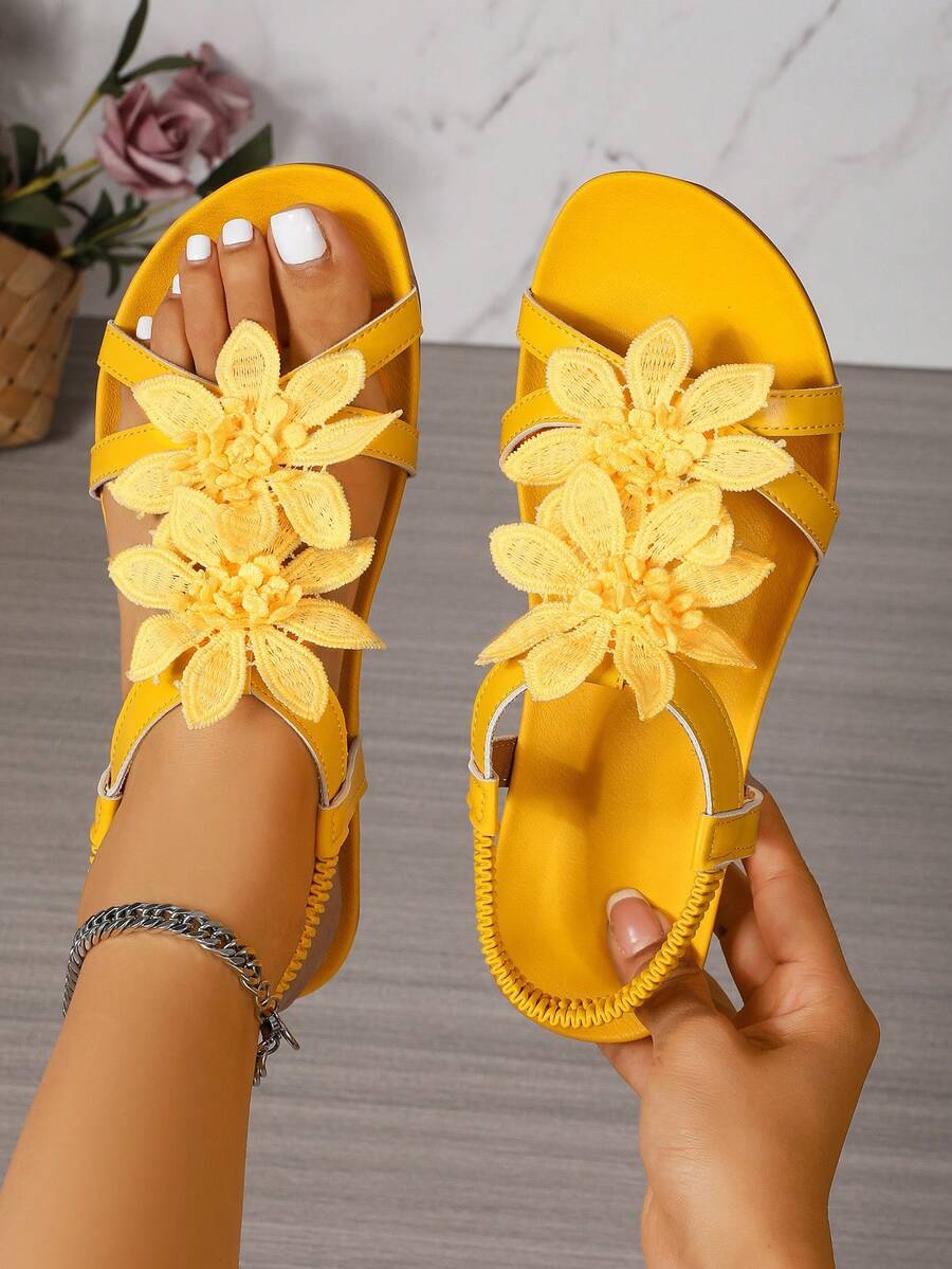 Women's Floral Decor Open Toe Elegant Sandals, Summer Fairy Tale Style Lightweight Vacation Sandals