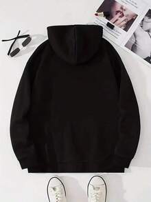 Women's Black Alien And UFO Pattern Hoodie - Cute Sci-Fi Print, Green Alien And Pink Kitten, Casual Pullover, Comfortable All Year Round, Washable, Suitable Theme Events And Daily Wear, Loose Fit With Drawstring Hood, Playful Design Of Alien Holding A, Soft Fabric Suitable All Seasons, Women's Autumn Clothing - 黑色 - 查看 4