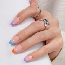 NewUñas Postizas De Gel Con Punta Francesa Cortas Almendra Reutilizables Brillantes Y Suaves Para Mujer 16 Tamaños 32 Unidades Kit Con Pegamento Sv-01 - SV01PuntasNen - Ver 3