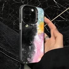 Funda de Teléfono Gato Negro con Impresión de Galaxia Pastel para iPhone 14 13 12 Pro Max y  Galaxy S23 S22 S21 Plus, Opción de Regalo Ideal para Todas las Estaciones - Plateado - Ver 4