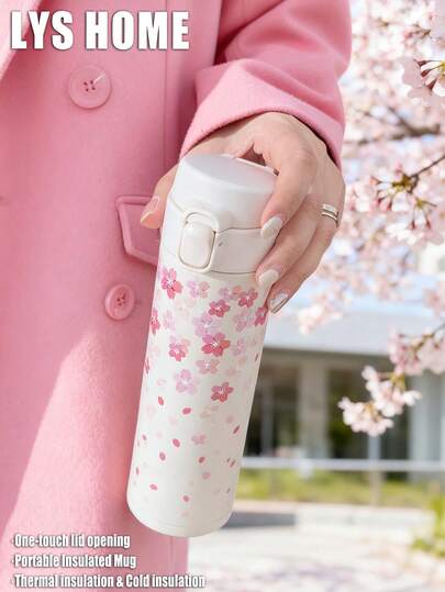 1 pieza Vaso aislado de doble pared de acero inoxidable de 450ml con tema de flor de cerezo, apto para uso en caliente y frío, taza, taza de café, taza de té, adecuado para exteriores, hogar, oficina, a prueba de fugas, regalo para el Día de San Valentín, Día de la Madre, cumpleaños, vacaciones