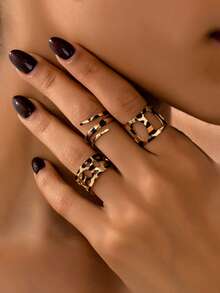 3 件/套独特螺旋图案镂空拥抱水滴几何豹纹戒指，适合送礼、派对、日常佩戴、休闲时尚 - 豹紋 - 查看 9