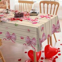 1pc/50pcs Valentine's Day Theme Tablecloth - Romantic Heart Wreath With Pink Bow Print, Foldable, Easy Storage, Polyester, Suitable For Kitchen, Dining Room, Holidays, Parties, Easy To Clean Valentine's Day Rectangular Tabletop Decor, Party Tablecloth, Modern Dining Table Cloth - Multicolor - View 5