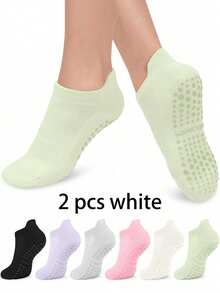 6 双女士彩色瑜伽袜，带抓地力和脚踝袖口，透气短款瑜伽/舞蹈袜，适合运动、芭蕾、瑜伽，2/6/10/12/20/30 双装可选 - 彩色 - 查看 4