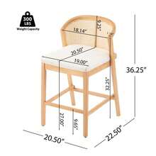 MERAX Indoor Wooden Counter Stool, Natural Finished Frame With Beige Upholstery, Set Of 2 - 米色+自然色 - 查看 4