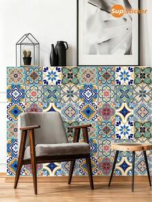 SUPSTICKER 12 piezas de pegatinas de pared de PVC con diseño de azulejos vintage bohemio, autoadhesivas, impermeables y resistentes al calor, de varios tamaños, para decoración DIY de cocina y hogar - Multicolor - Ver 9