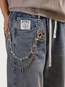 1pc Multi-Layer Hip-Hop Punk Chain, Decorative Hanging Chain Summer, School Fall, Autumn, Halloween - Silver - View 12