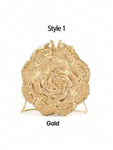 1pc Mini Elegant Clutch Bag, Rhinestone Flower Design, Suitable For Parties And Galas, Luxury Handmade Metal Crystal Clutch Purse, Women's Fully Rhinestone Evening Clutch, Novelty/Shiny Handbag, Suitable For Bride/Gift - Multicolor - View 14