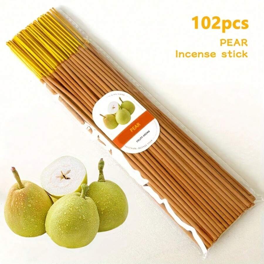 102pcs 6-Fruit Flavor Incense Sticks - Rich Fruity Aromas (Cantaloupe, Strawberry, Watermelon) 10.04in, Wooden Holder For Yoga, Meditation, & Hydrotherapy Decor - Ideal Home & Party Gift, Meditation Accessory, Vibrant Sticks, Wooden Construction - 102顆梨 - 查看 1