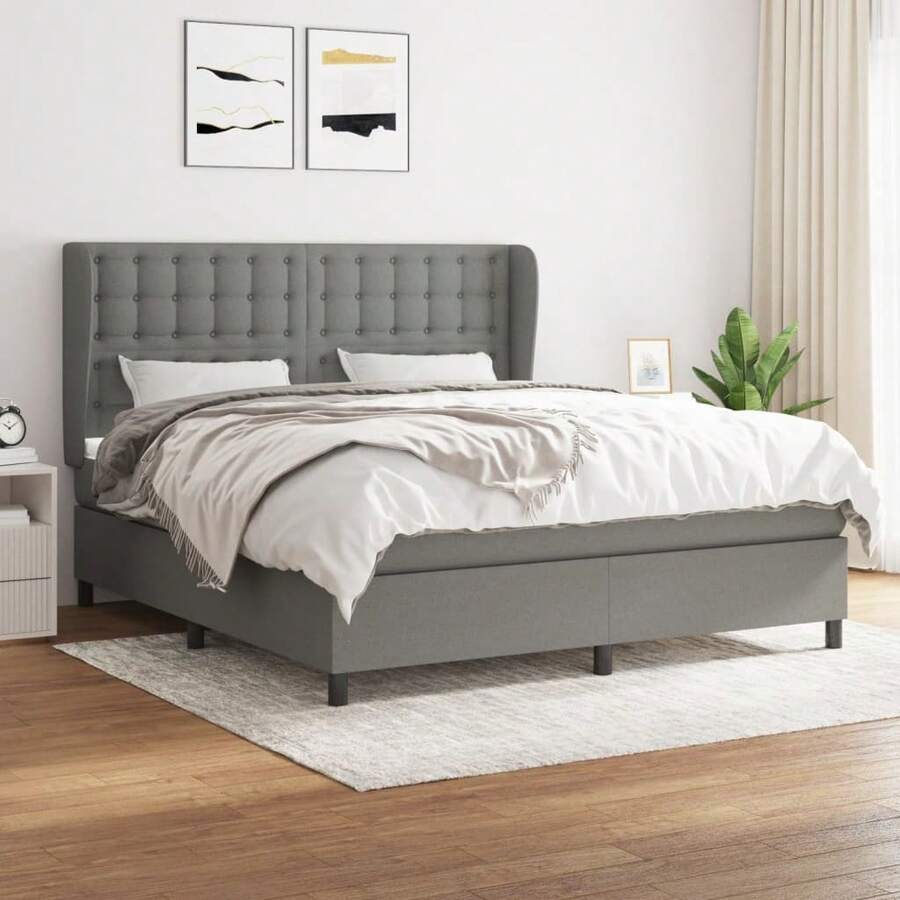 vidaXL Boxspringbett Mit Matratze, Dunkelgrau, 160x200 Cm, Stoff - Grigio - Visualizzare 1