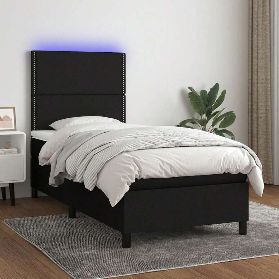 vidaXL Letto a molle con materasso e LED, nero, 100x200 cm, tessuto - nero - Visualizzare 1