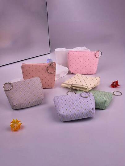 Borsa a clutch in velluto a coste con pois per ragazze - Portamonete con cerniera colorata, portafoglio portatile, accessorio essenziale di moda per uso quotidiano, regalo delicato adatto per vacanze, feste e matrimoni, bomboniera, accessorio da matrimonio, stile casual, chiusura con cerniera, portafoglio piccolo, articolo singolo, lavabile a mano, mini portafoglio, per appassionati di moda