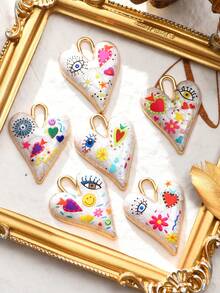 2/50pcs Random Multi-Color Fashionable Dark Heart & Devil's Eye Pendant, Suitable For DIY Necklace, Bracelet, Earring, Keychain, Phone Chain, Couple Gift Jewelry Making - Multicolor - View 2