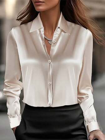 Commuting Elegant Minimalist Solid Color Casual Versatile Women Shirt