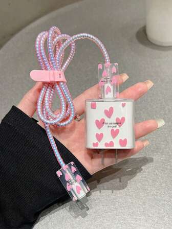 5pcs/Set Floral Pattern TPU Protective Case Compatible With IPhone 20W Charger, Compatible With IPhone 20W Fast Charger Adapter And Cable, Anti-Scratch, Fashionable Tech Accessory, TPU Material, Flexible Design, Essential For Home Organization