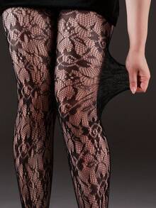 1pc Women's High Stretch Trellis Net Pantyhose Sexy Hollow Out Retro Black Stockings High Elasticity  Y2K Style Comfortable And Fashionable Hosiery Perfect For Parties, Special Occasions And Fashion-Forward Looks - 黑色 - 查看 3