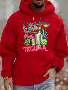 Men's Hoodie, Tequila Bottle Design, Lime Blossom, If You're Going To Be Salty, At Least Bring Some Tequila, Text Design, Versatile Casual Fashion For Autumn And Winter, Suitable For Leisure And Sportswear, Fashionable Gift, The Best Choice For Holiday Gifts. - 紅色 - 查看 1