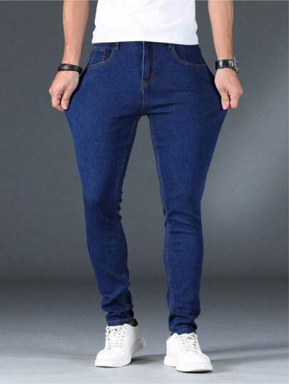2025Nuevos jeans ajustados elásticos masculinos, jóvenes, negros, azules, azules claros, cintura media, tubo recto, ocio diario, comodidad, se pueden usar en primavera, verano, otoño e invierno