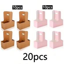 棕色和粉色牛皮纸花束礼品袋纸质材料，带手柄的饮料托架，可容纳 2 杯花卉包装盒纸质托篮 - 非常适合情人节、母亲节和婚礼装饰、男士生日礼物、情人节礼盒、男士礼品盒、男士礼物、大包装礼品袋、蓝色礼品袋、情人节、情人节、情人节礼物、母亲节礼物、伴娘礼物、毕业礼物、生日礼物、结婚礼物、生日、新娘、婚礼