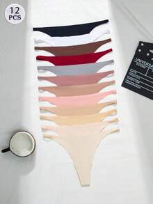 12pcs/Set Sexy Seamless Bikini Thong Panties, Soft Ice Silk Lingerie Set, Suitable For Beach, Valentine's Day, Christmas, Party - Nhiều màu - Xem 1