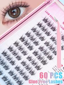 MEM 60/80/90pcs Cluster Curly Self-Adhesive False Eyelashes, Natural Appearance, Pre-Glued Lash Length 11-13mm, DIY Eyelashes Without Glue, Suitable For Daily Korean/Japanese Use, Can Be Used For Makeup, False Lashes, Individual Lashes, Suitable For Travel, Daily Wear (Suitable For Beginners), Wedding, Date, Party, Holiday, Especially Suitable As Christmas/Halloween/Gift False Eyelash Set - 黑色 - 查看 7