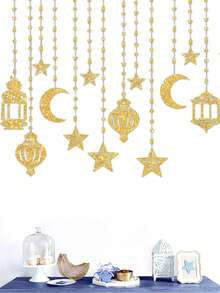 1/6/12 pezzi Decorazione da parete a forma di lanterna con stelle e lune, adatta per ristorante, soggiorno, camera da letto, sfondo dorato, ornamenti appesi, decorazione per la casa, decorazione per feste - Dorato - Visualizzare 3