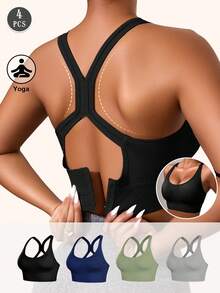 Runway Rest 4pcs/Set Women's Seamless Shock-Absorbing Sports Bras, Lightweight & Breathable, Suitable For Yoga And Light Exercise, Back Shaping Padding - Multicolor - View 3