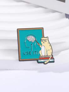 1PC Funny Quote Use It Enamel Pin Cute Animal Cat And Brain Cat Lover Brooch Lapel Backpack Badge Fashion Jewelry Gift For Friends - Multicolor - View 5
