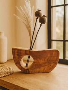1pc Nordic Style Hollow Wooden Sculpture Vase, Creative Curved Desktop Decor, Suitable For Living Room/Foyer/Bedroom/Study, Can Hold Dried Flowers, Artificial Tree Branches And Reed Grass - Multicolor - View 9