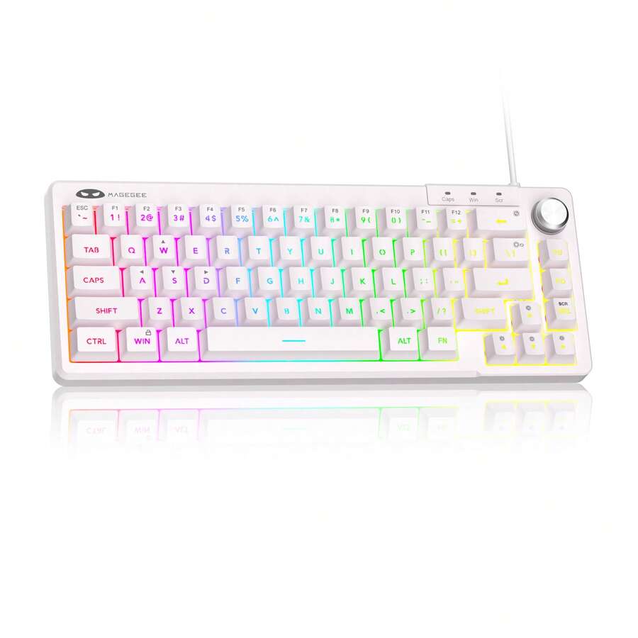 MAGEGEE TS68 60% 紧凑型有线键盘，61 键，RGB 背光，小型便携式薄膜键盘，适用于 Windows PC、笔记本电脑和游戏本。 - 黑色 - 查看 1