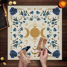 1pc Enchanting Sun And Moon Altar Cloth - Vibrant Polyester Altar Mat With Celestial & Vintage Flowers Design For Tarot Reading, Witchcraft & Astrology, Tarot Tablecloth Boho Playmat Cloth Home Decor - Multicolor - View 5