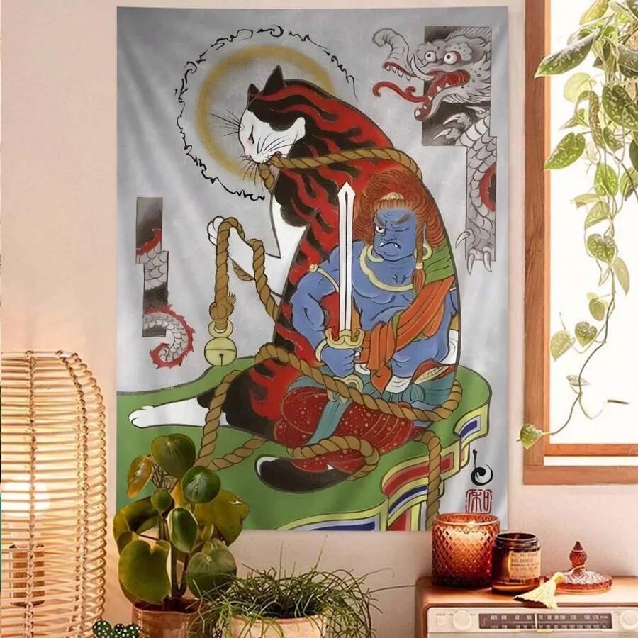 Funny Japanese Cat Art Anime Hanging Tarot Hippie Wall Rugs Dorm Wall Hanging S - Nhiều màu - Xem 1
