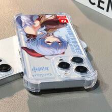 Elegant Blue Hair Flowing Anime Girl Ganyus Phone Case Compatible With Apple For IPhone 16 16e 15 14 13 12 Mini 11 Pro Max X XR XSMAX 8 7 E Plus Four-Corner Anti-Fall Transparent Soft Case Ultra-Thin Back Cover New Ultra-Thin Creative - Trong sáng - Xem 4