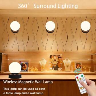 1个遥控可充电台灯，磁吸式壁灯，照片墙氛围拍摄灯，无需布线，无需打孔，无需安装，无线家居背景墙壁画灯，智能LED壁灯，阅读学习露营用餐卧室夜灯
