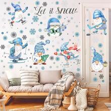 New Eersida 135 calcomanías de pared de gnomo de invierno nevado con copos de nieve de Navidad calcomanías temáticas plateadas y azules para recámara de niños decoración del hogar cocina regalo estilo nieve - Como se muestra en las imágenes - Ver 6