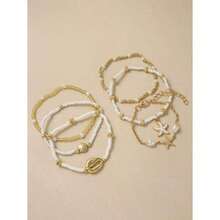 6pcs/Set Summer Beach Multilayer Stacked Pearl Bracelets Fashionable Starfish And Shell Pendant Bracelet Set Sexy Women Beach/Casual Date Jewelry Gift Bead Quantity And Order Random Valentine's Day, - Nhiều màu - Xem 5