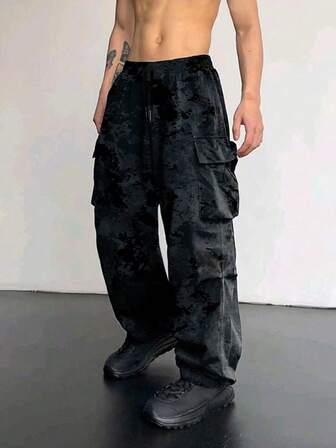 1pc Men Multi-Pocket Camouflage Cargo Pants, Casual Loose Fit Lightweight Trousers For Summer Beach, Vacation, Daily Commute, Workout, Outdoor, Fitness, Jogging, Everyday Wear, Tapered Ankle Length, Fall