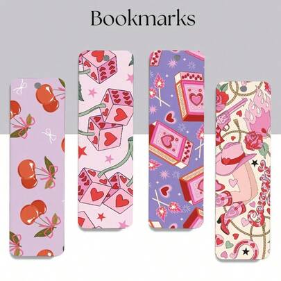 4 pezzi di segnalibri resistenti e reversibili con motivi di ragazze e decorativi, adatti per amanti dei libri, regali di Ognissanti e Natale, per casa, ufficio e forniture scolastiche, con 4 nappine di colori casuali
